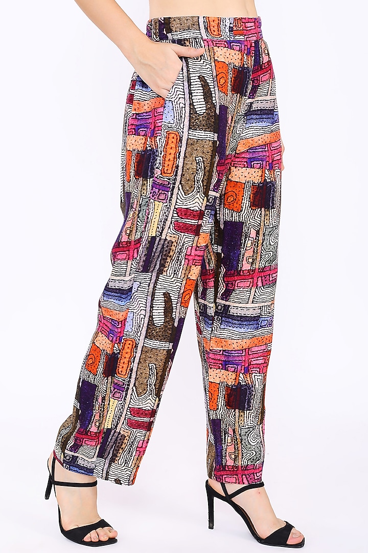 Multi-Colored Linen Printed Pants by Linen Bloom