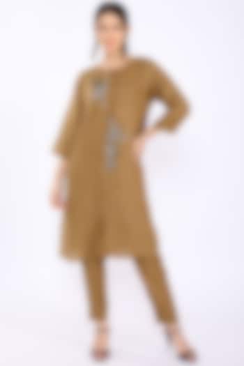 Beige Tunic With Hand Embroidery by Linen Bloom at Pernia's Pop Up Shop