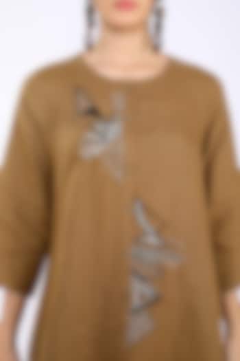 Beige Tunic With Hand Embroidery by Linen Bloom