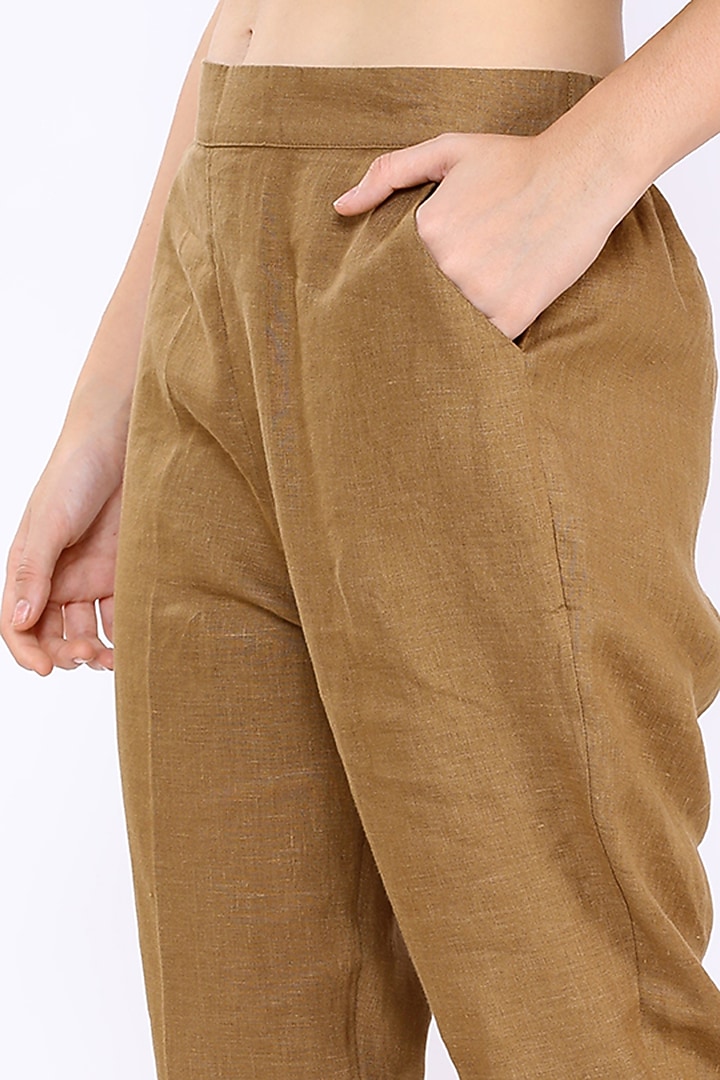 Beige Pencil Pants In Linen by Linen Bloom at Pernia's Pop Up Shop