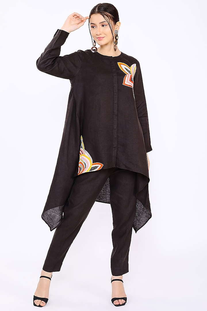 Chocolate Embroidered Tunic by Linen Bloom