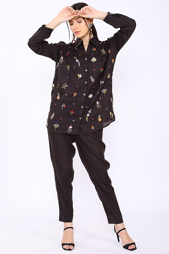 Chocolate Linen Pencil Pants by Linen Bloom at Pernia's Pop Up Shop