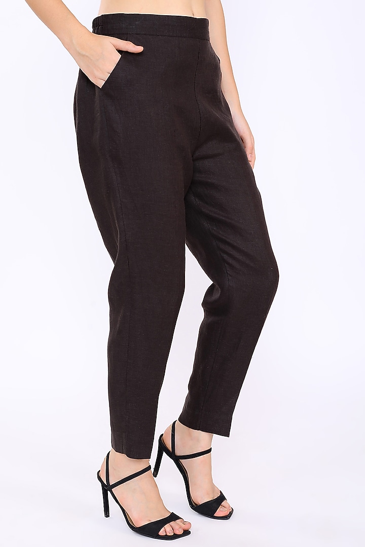 Chocolate Linen Pencil Pants by Linen Bloom at Pernia's Pop Up Shop