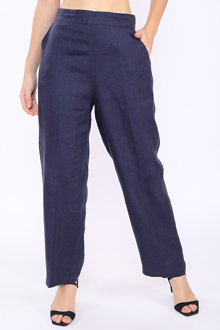 Navy Blue Linen Pants Design by Linen Bloom at Pernia's Pop Up Shop 2024