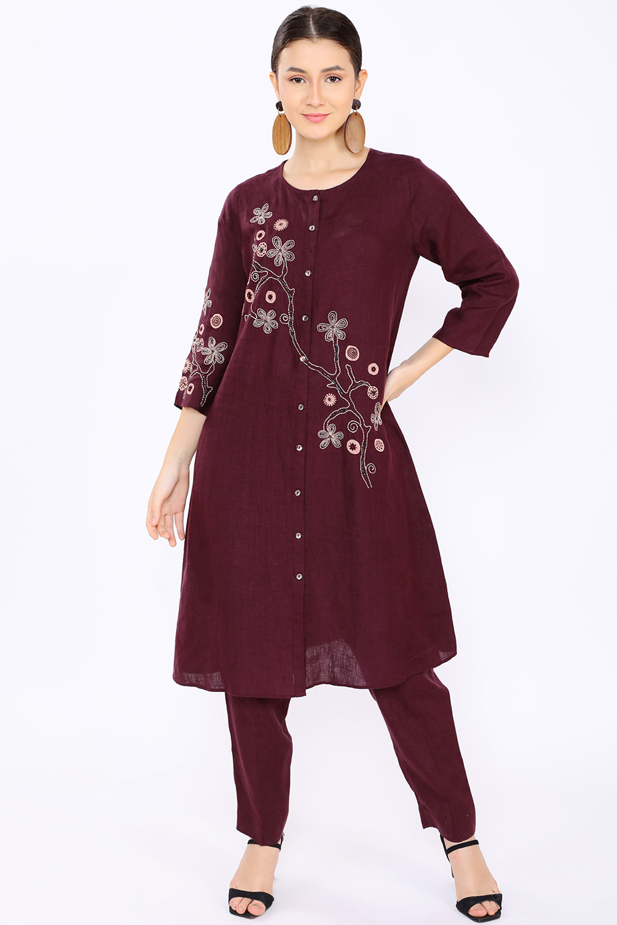 Wine Hand Embroidered Tunic by Linen Bloom at Pernia's Pop Up Shop