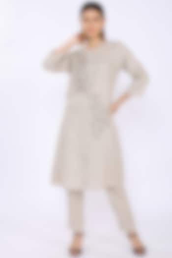 Beige Linen Hand Embroidered Tunic by Linen Bloom