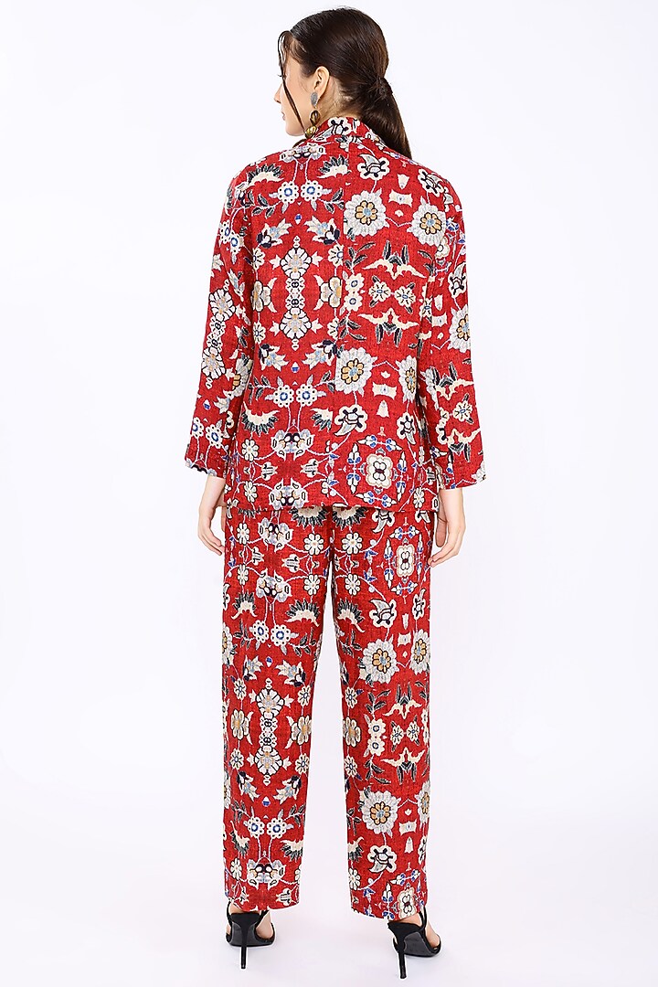 Red Floral Printed Blazer by Linen Bloom at Pernia's Pop Up Shop