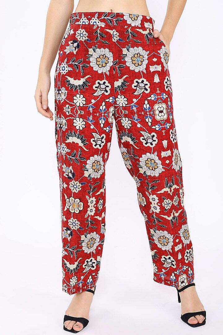 Red Floral Printed Blazer by Linen Bloom at Pernia's Pop Up Shop