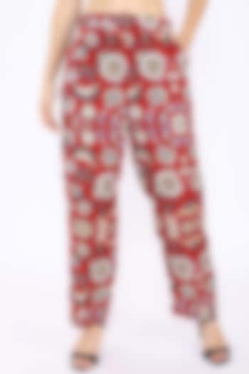Red Floral Printed Pants by Linen Bloom