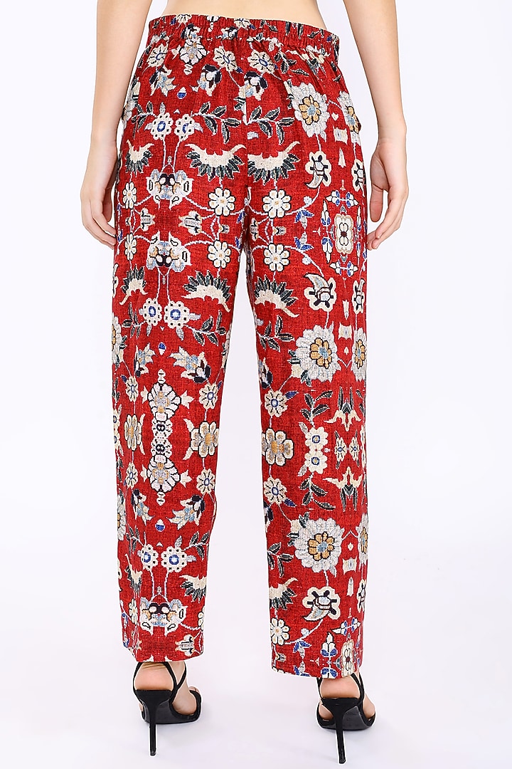 Red Floral Printed Pants by Linen Bloom at Pernia's Pop Up Shop