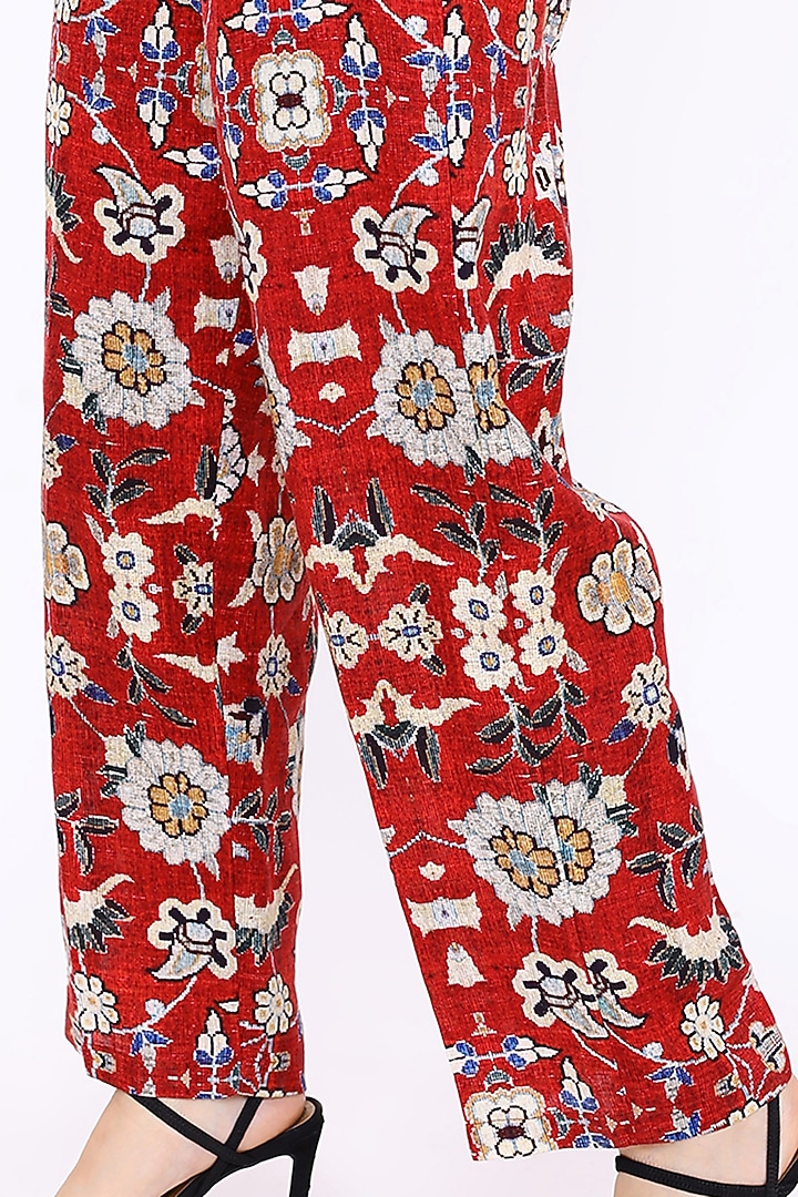 Red Floral Printed Pants by Linen Bloom at Pernia's Pop Up Shop