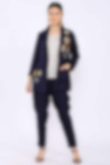 Navy Embroidered Blazer by Linen Bloom at Pernia's Pop Up Shop