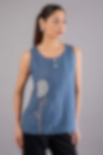 Blue Linen Embroidered Top by Linen Bloom at Pernia's Pop Up Shop