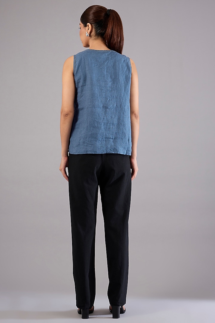Blue Linen Embroidered Top by Linen Bloom at Pernia's Pop Up Shop