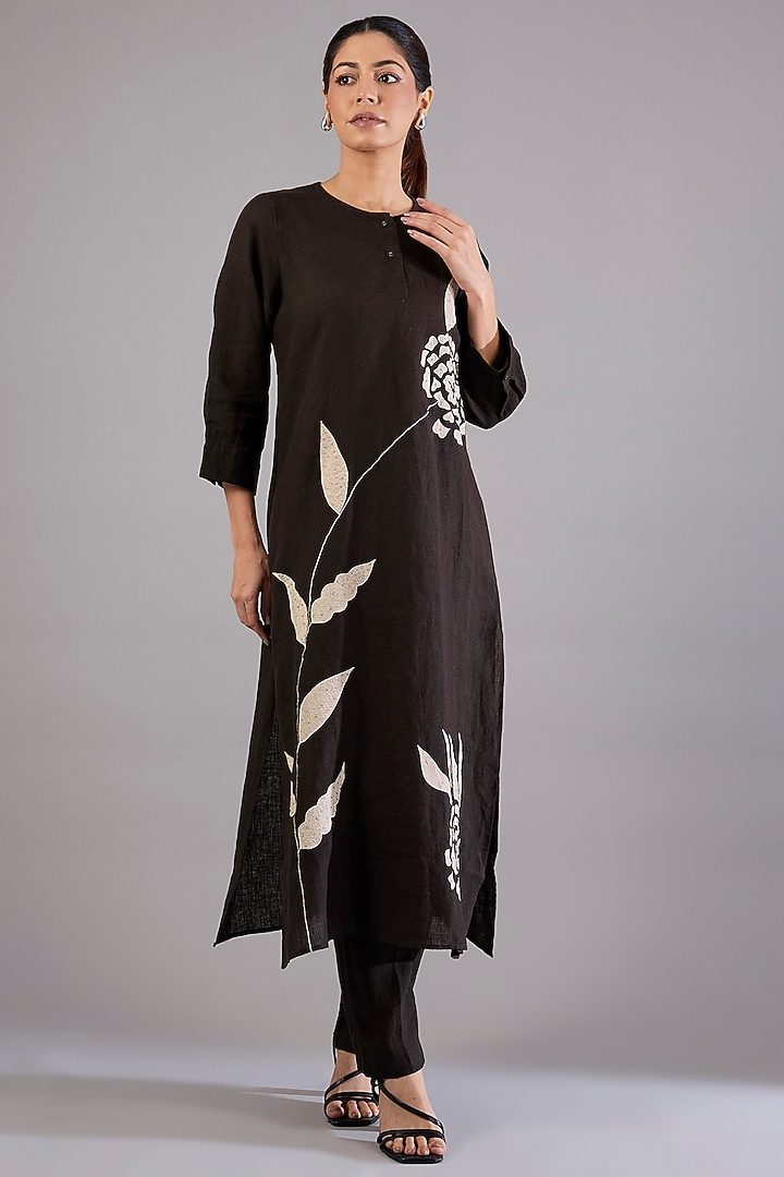 Maroon Linen Embroidered Co-Ord Set by Linen Bloom at Pernia's Pop Up Shop