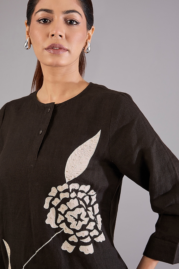 Maroon Linen Embroidered Co-Ord Set by Linen Bloom at Pernia's Pop Up Shop