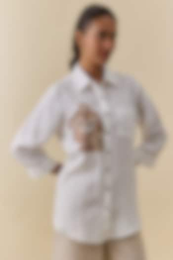 White Linen Embroidered Shirt by Linen Bloom at Pernia's Pop Up Shop