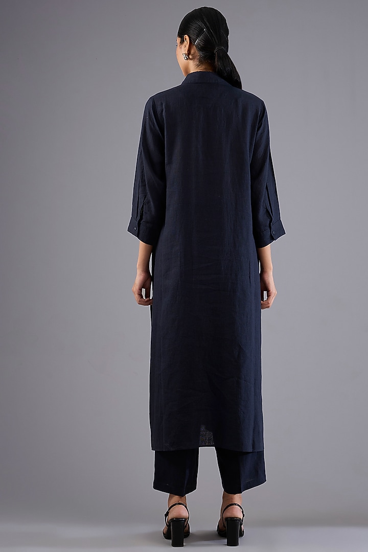 Navy Linen Embroidered Tunic Set by Linen Bloom at Pernia's Pop Up Shop