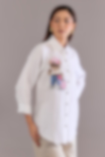 White Linen Embroidered Shirt by Linen Bloom at Pernia's Pop Up Shop