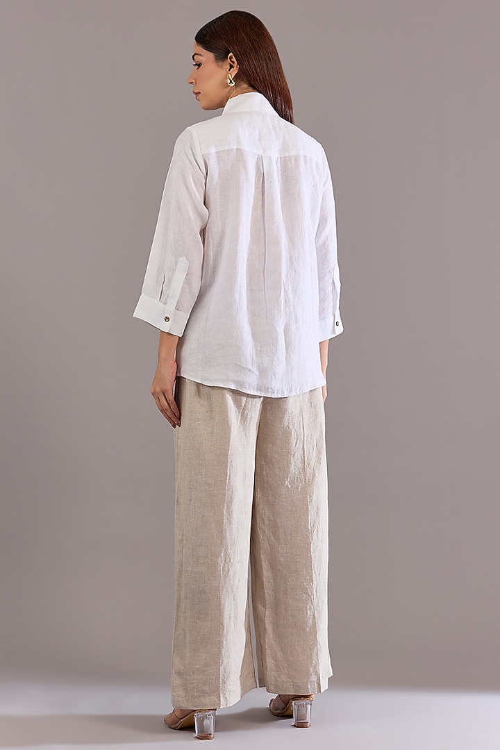 White Linen Embroidered Shirt by Linen Bloom at Pernia's Pop Up Shop