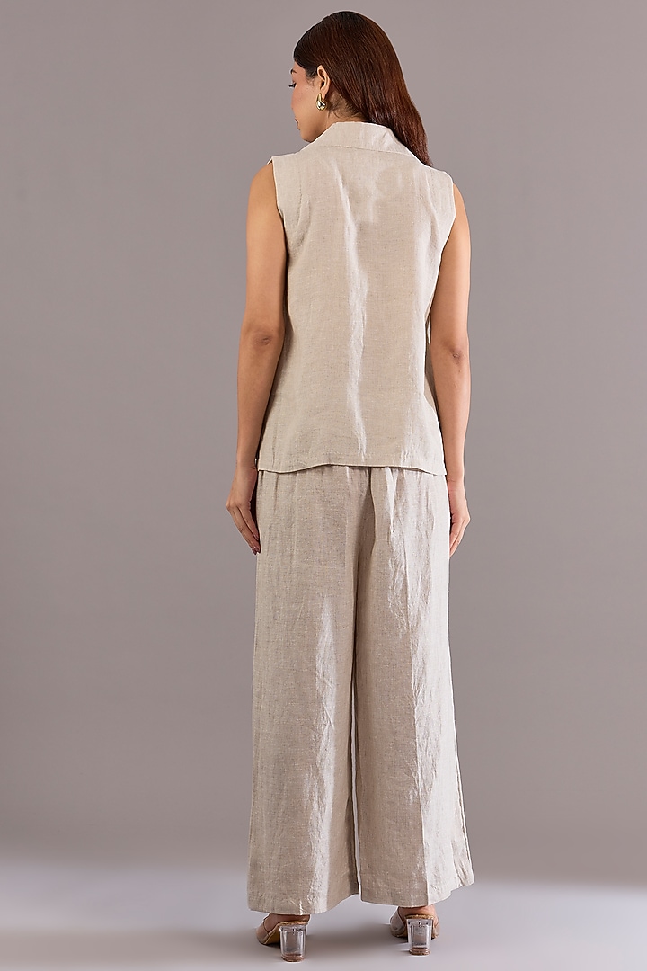 Beige Linen Embroidered Top by Linen Bloom at Pernia's Pop Up Shop