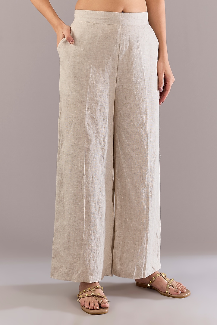 Beige Pure Linen Pants by Linen Bloom at Pernia's Pop Up Shop