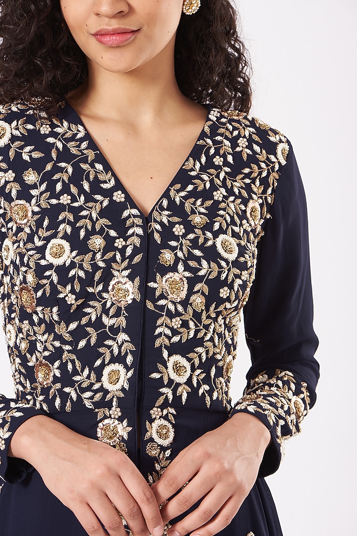 Navy Blue Georgette Wedding Sharara Set by Kylee at Pernia's Pop Up Shop