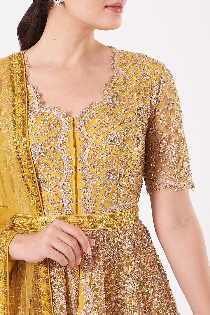 Mustard Yellow Embroidered Wedding Sharara Set by Kylee at Pernia's Pop Up Shop