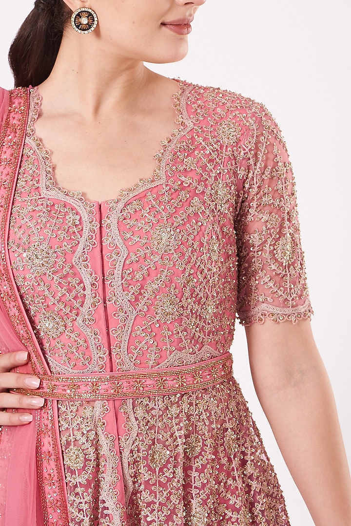 Candy Peach Embroidered Wedding Sharara Set by Kylee at Pernia's Pop Up Shop