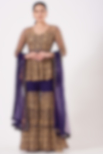Purple Embroidered Sharara Set by Kylee