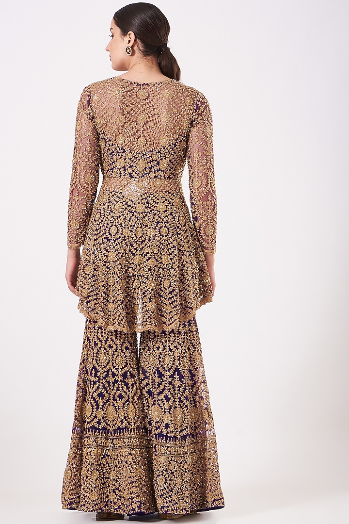 Purple Embroidered Wedding Sharara Set by Kylee at Pernia's Pop Up Shop