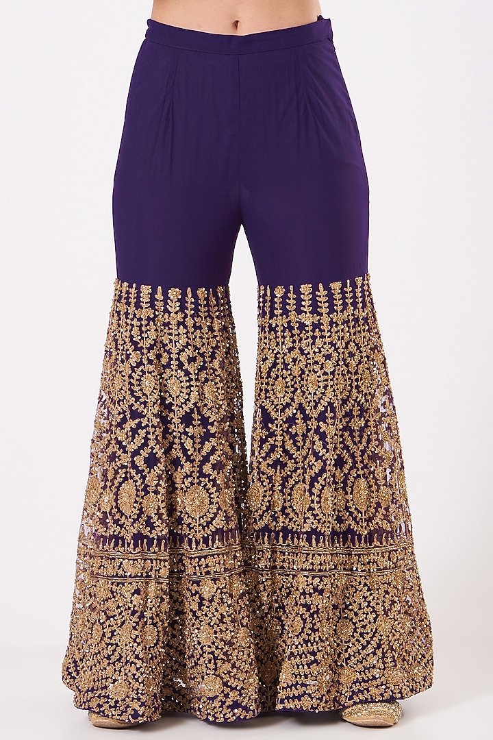Purple Embroidered Wedding Sharara Set by Kylee at Pernia's Pop Up Shop