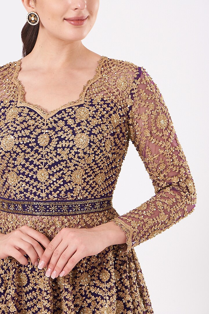 Purple Embroidered Wedding Sharara Set by Kylee at Pernia's Pop Up Shop