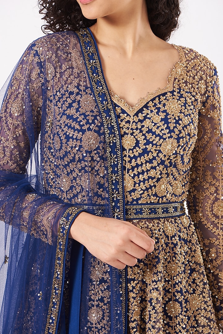 Cobalt Blue Embroidered Wedding Sharara Set by Kylee at Pernia's Pop Up Shop