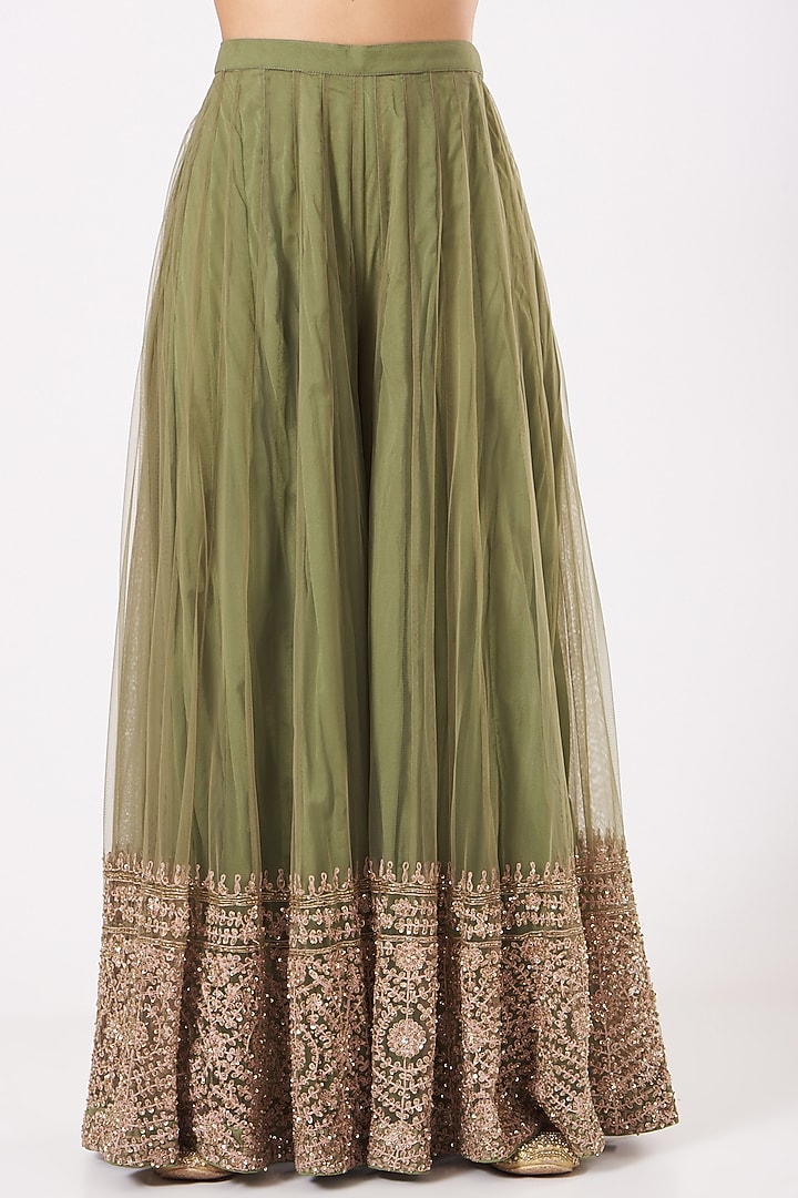 Olive Green Sequins Embroidered Wedding Sharara Set by Kylee at Pernia's Pop Up Shop