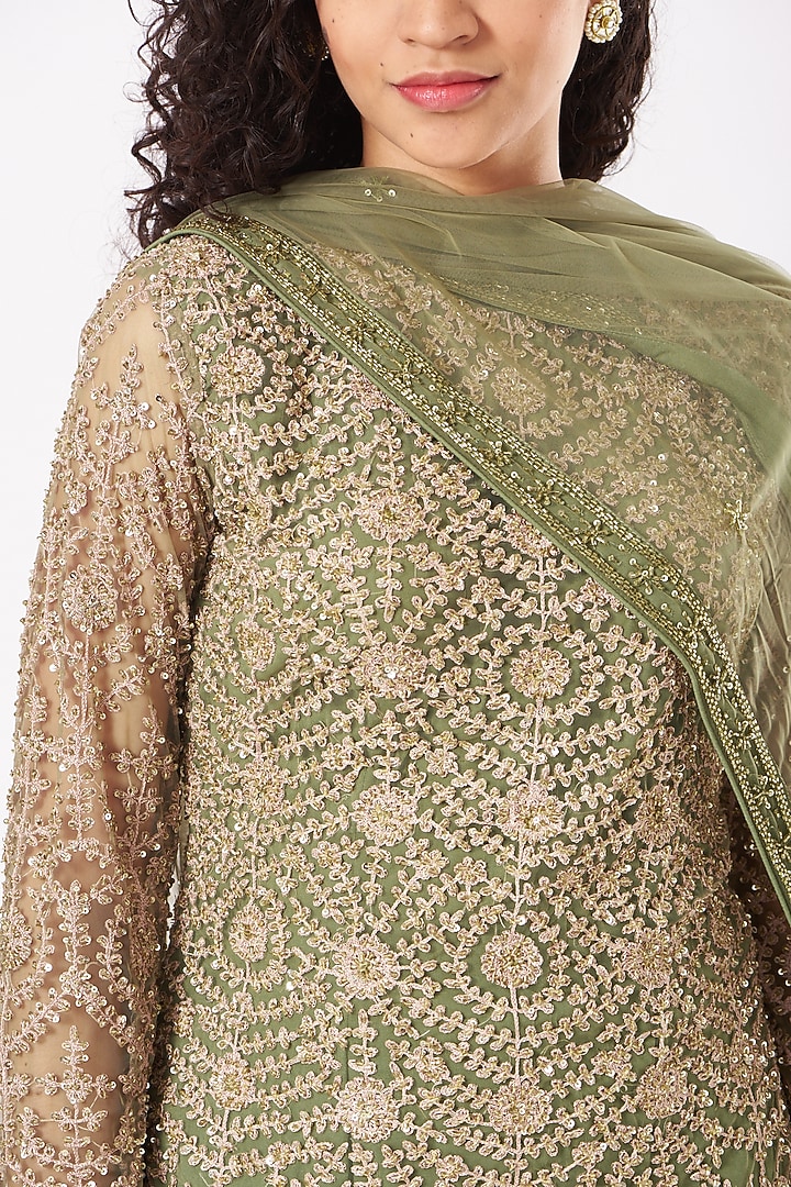 Olive Green Sequins Embroidered Wedding Sharara Set by Kylee at Pernia's Pop Up Shop