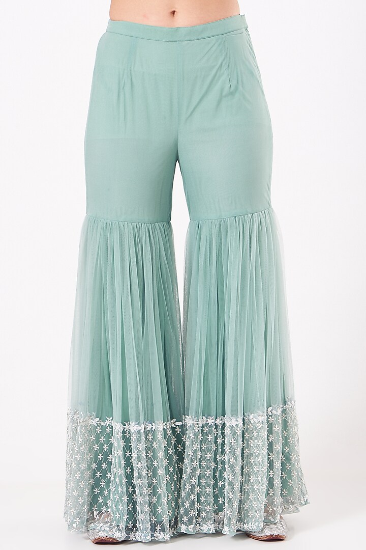 Mint Green Embroidered Wedding Sharara Set by Kylee at Pernia's Pop Up Shop