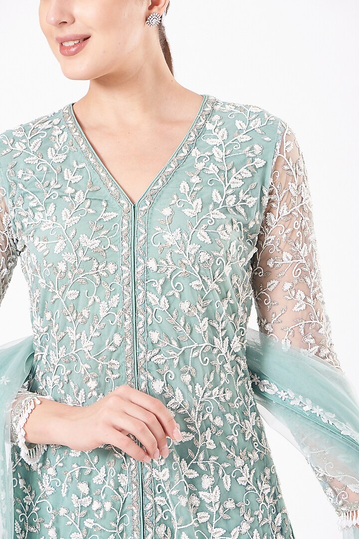 Mint Green Embroidered Wedding Sharara Set by Kylee at Pernia's Pop Up Shop