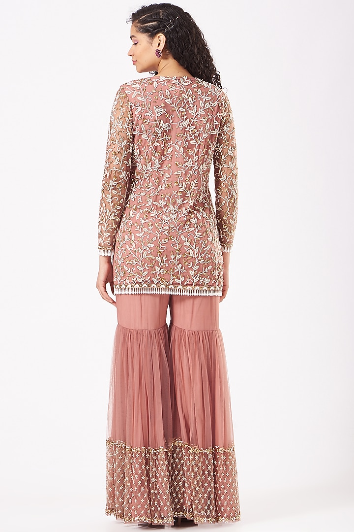 Salmon Pink Embroidered Wedding Sharara Set by Kylee at Pernia's Pop Up Shop