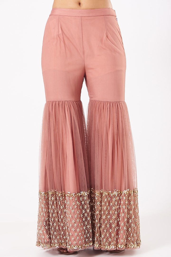 Salmon Pink Embroidered Wedding Sharara Set by Kylee at Pernia's Pop Up Shop