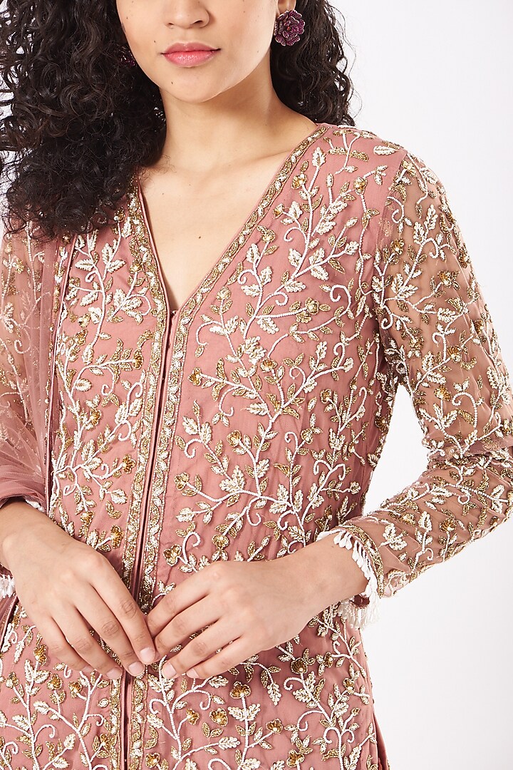 Salmon Pink Embroidered Wedding Sharara Set by Kylee at Pernia's Pop Up Shop