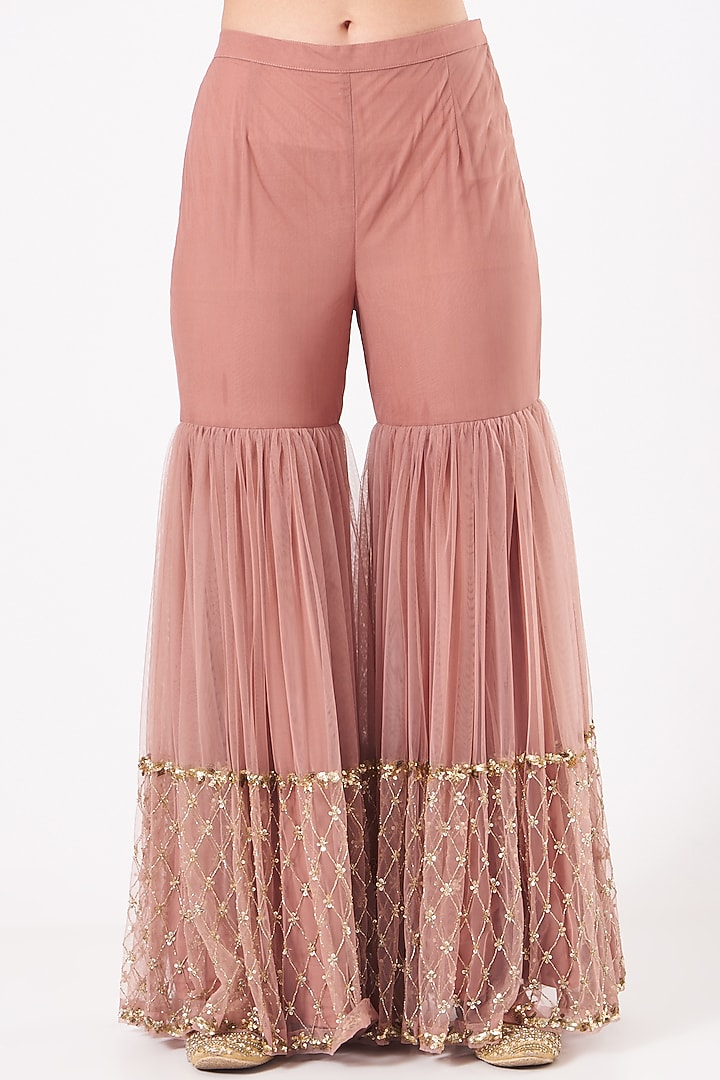 Salmon Pink Sequins Embroidered Wedding Sharara Set by Kylee at Pernia's Pop Up Shop
