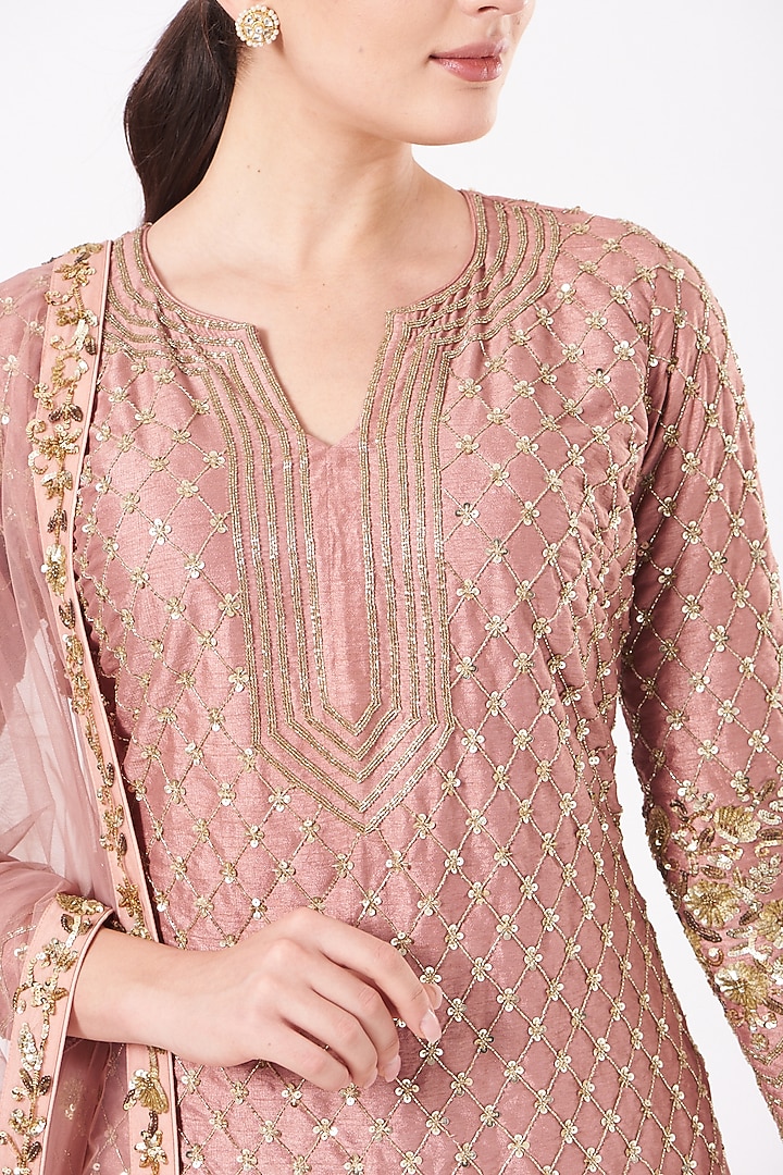 Salmon Pink Sequins Embroidered Wedding Sharara Set by Kylee at Pernia's Pop Up Shop