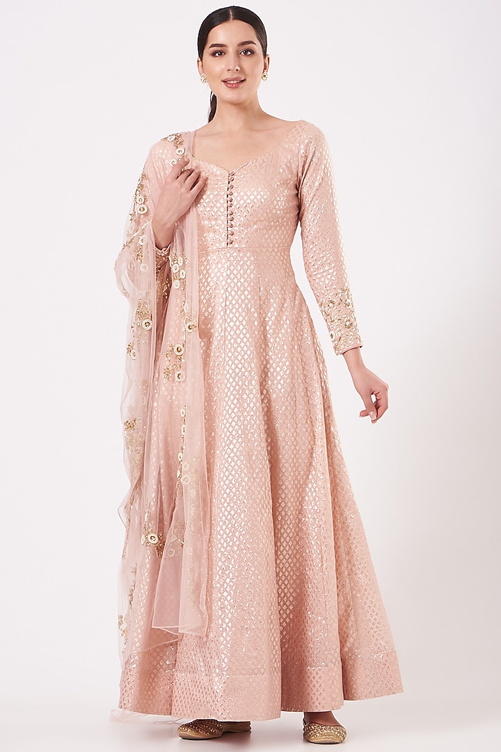 Peach Embroidered Anarkali Set by Kylee
