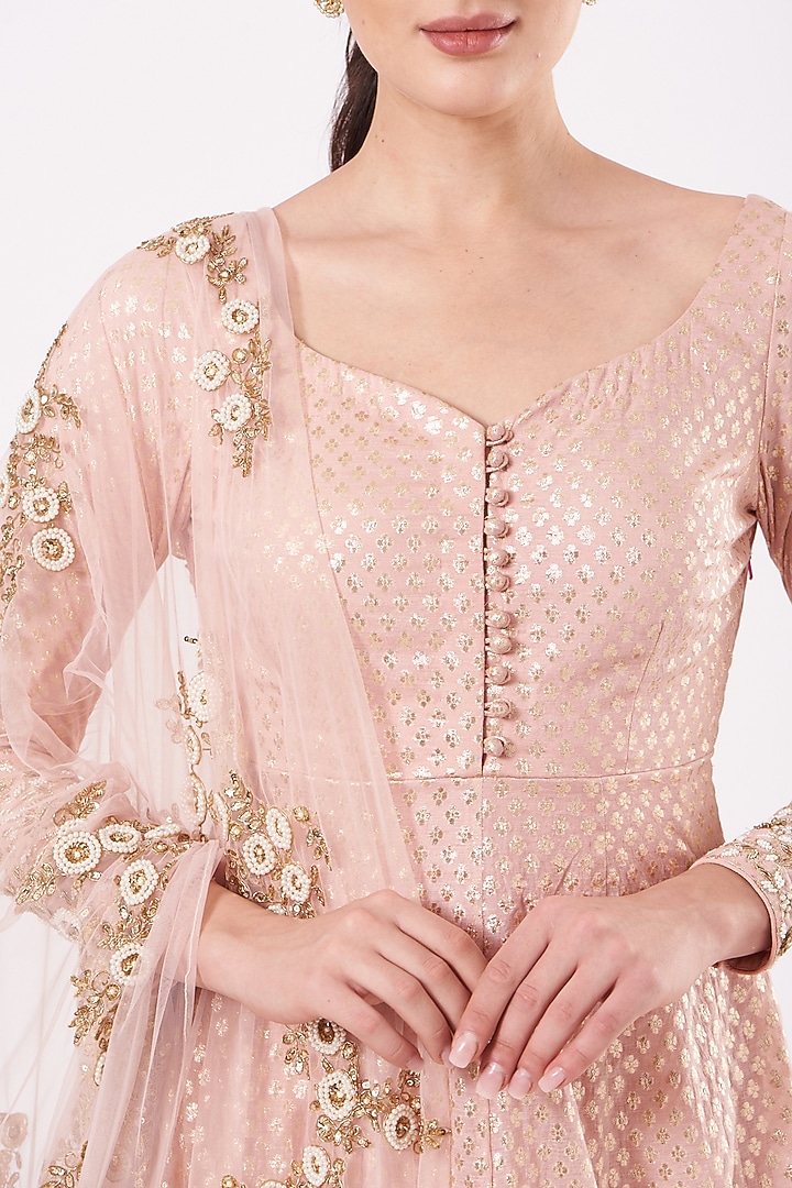 Peach Embroidered Wedding Anarkali Set by Kylee at Pernia's Pop Up Shop