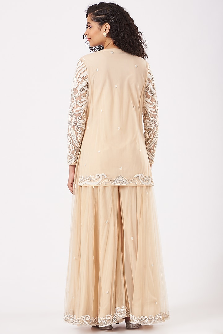 Beige Embroidered Wedding Sharara Set by Kylee at Pernia's Pop Up Shop