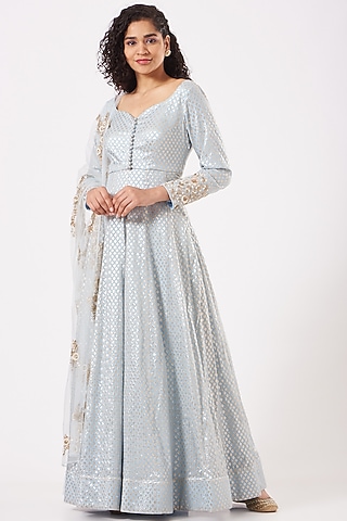 Powder Blue Embroidered Anarkali Set by Kylee
