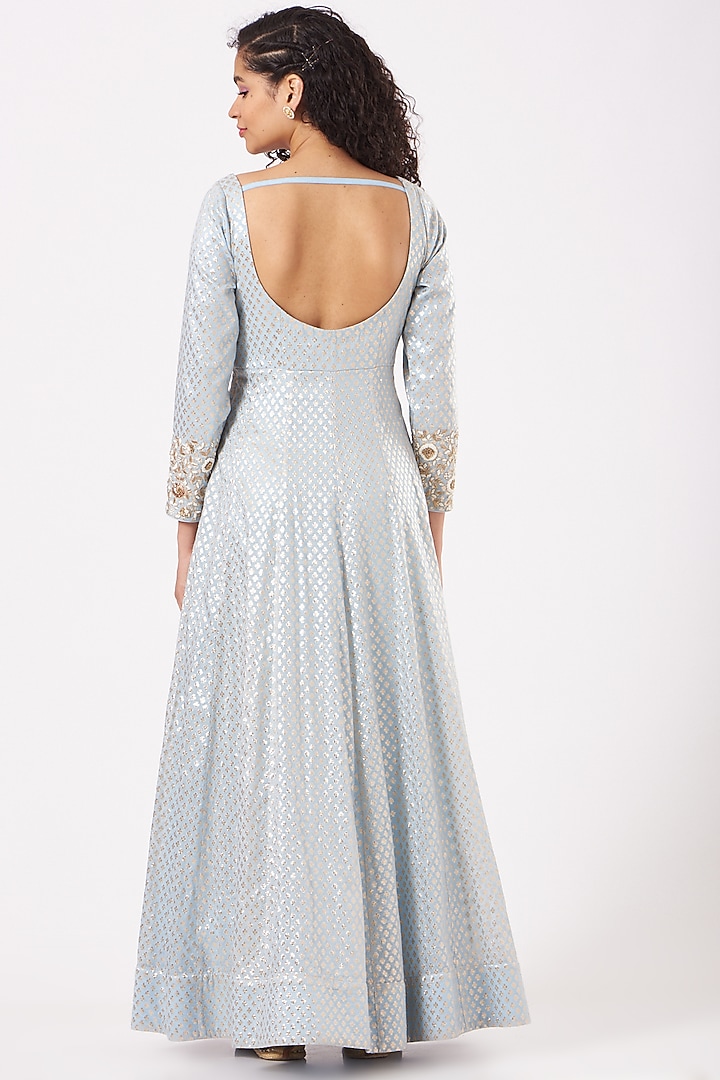 Powder Blue Embroidered Wedding Anarkali Set by Kylee at Pernia's Pop Up Shop
