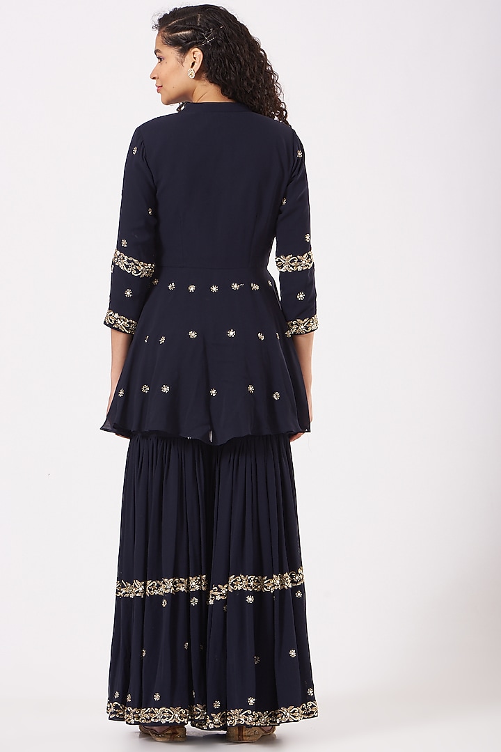 Navy Embroidered Wedding Sharara Set by Kylee at Pernia's Pop Up Shop