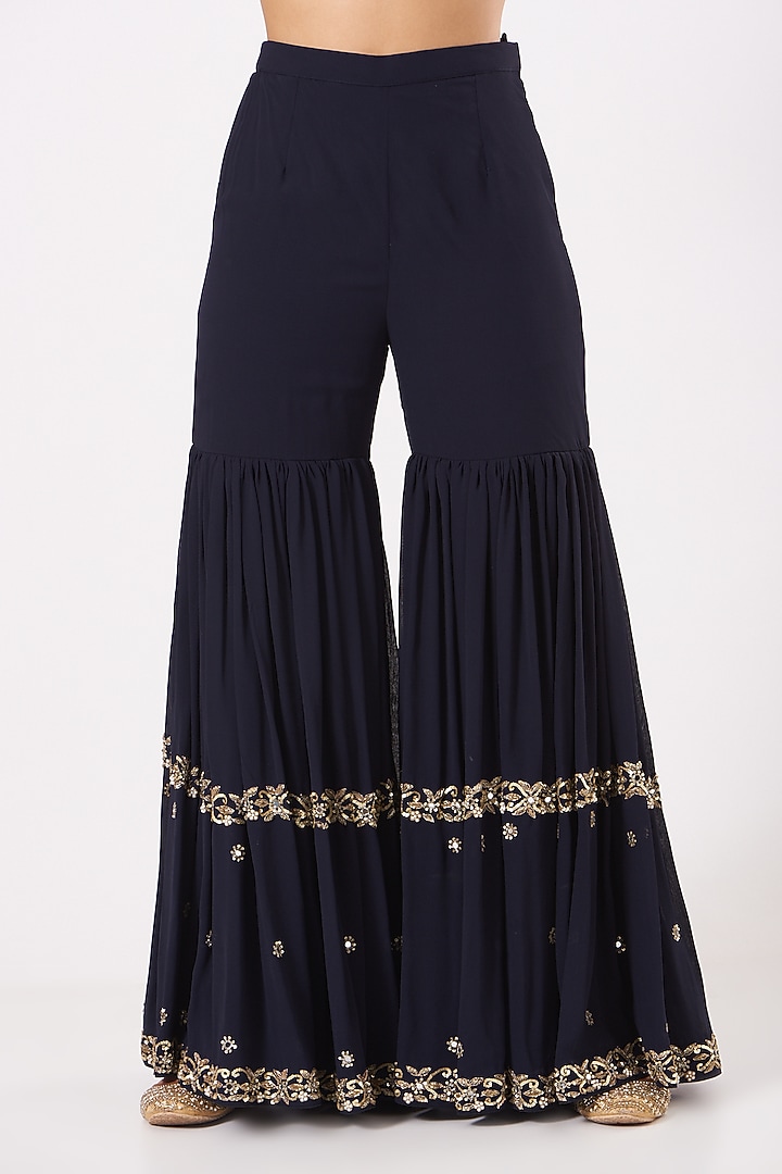 Navy Embroidered Wedding Sharara Set by Kylee at Pernia's Pop Up Shop